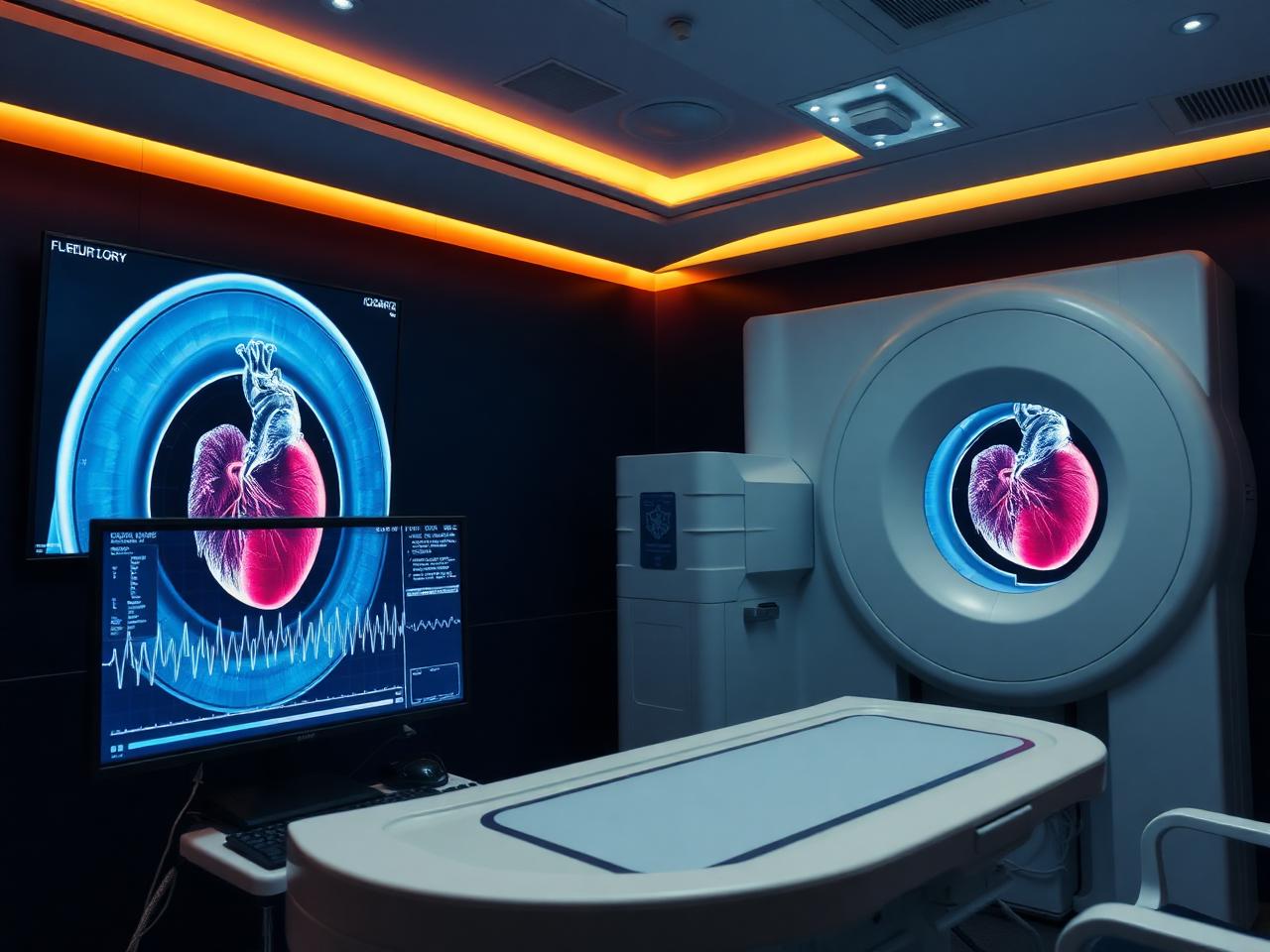 Cardiac imaging study reviewed on a diagnostic display