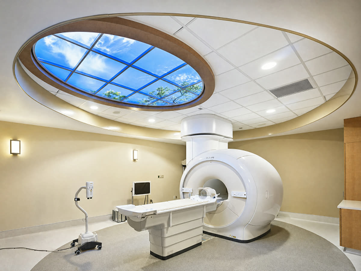 Open MRI suite with sky ceiling at Lucent Medical Imaging in Glendale