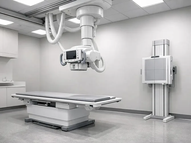 General X-ray Glendale exam room with a technologist positioning a patient at Lucent Medical Imaging